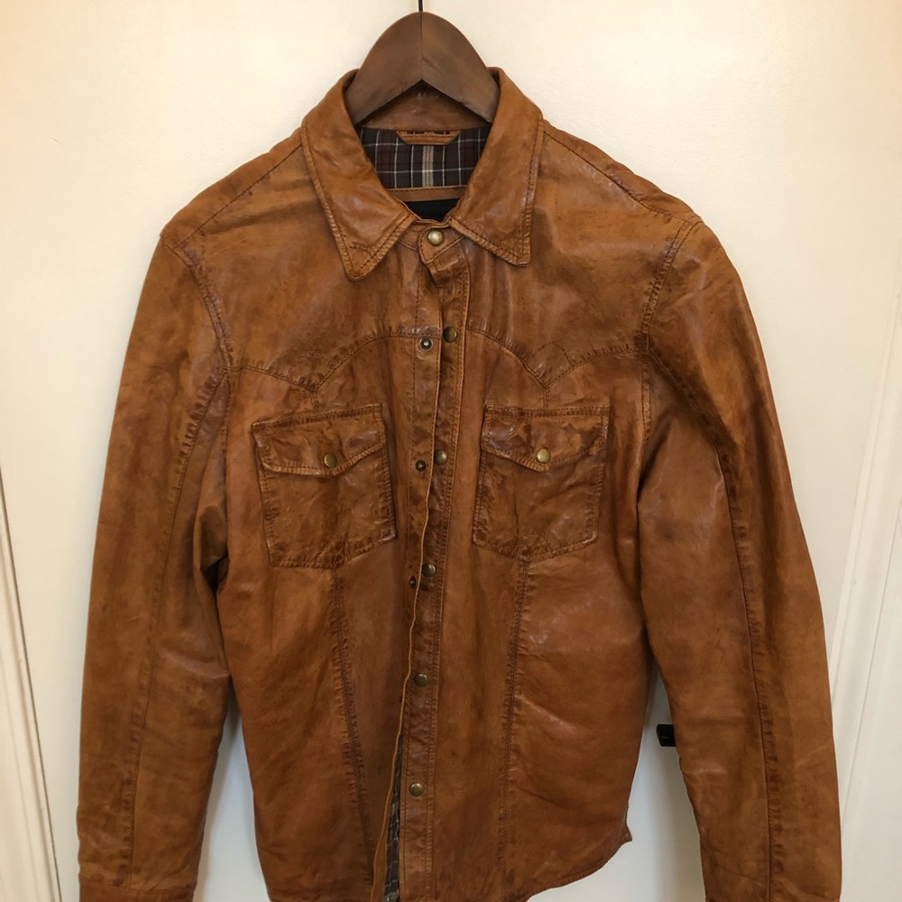 Barney’s brown leather shirt/jacket